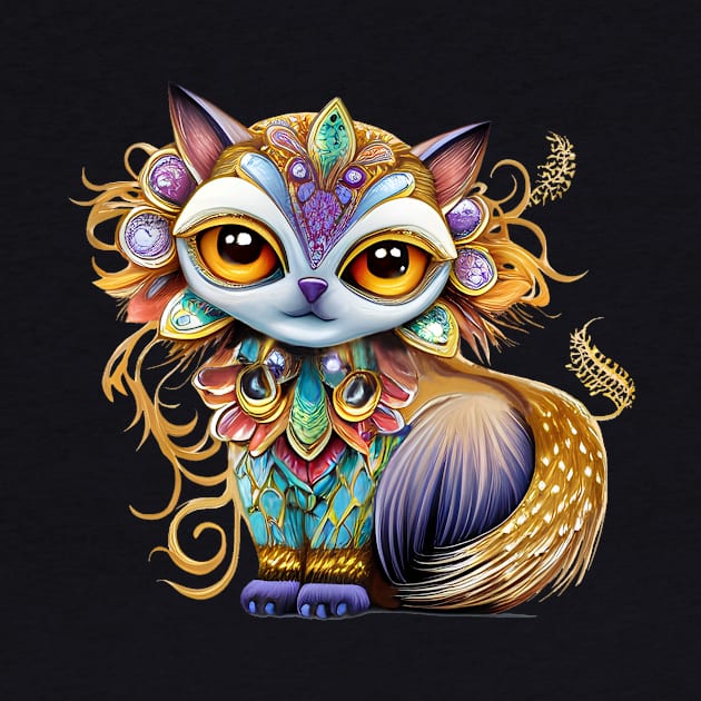 Colorful Cat with Jewel Adornments by The Wolf and the Butterfly